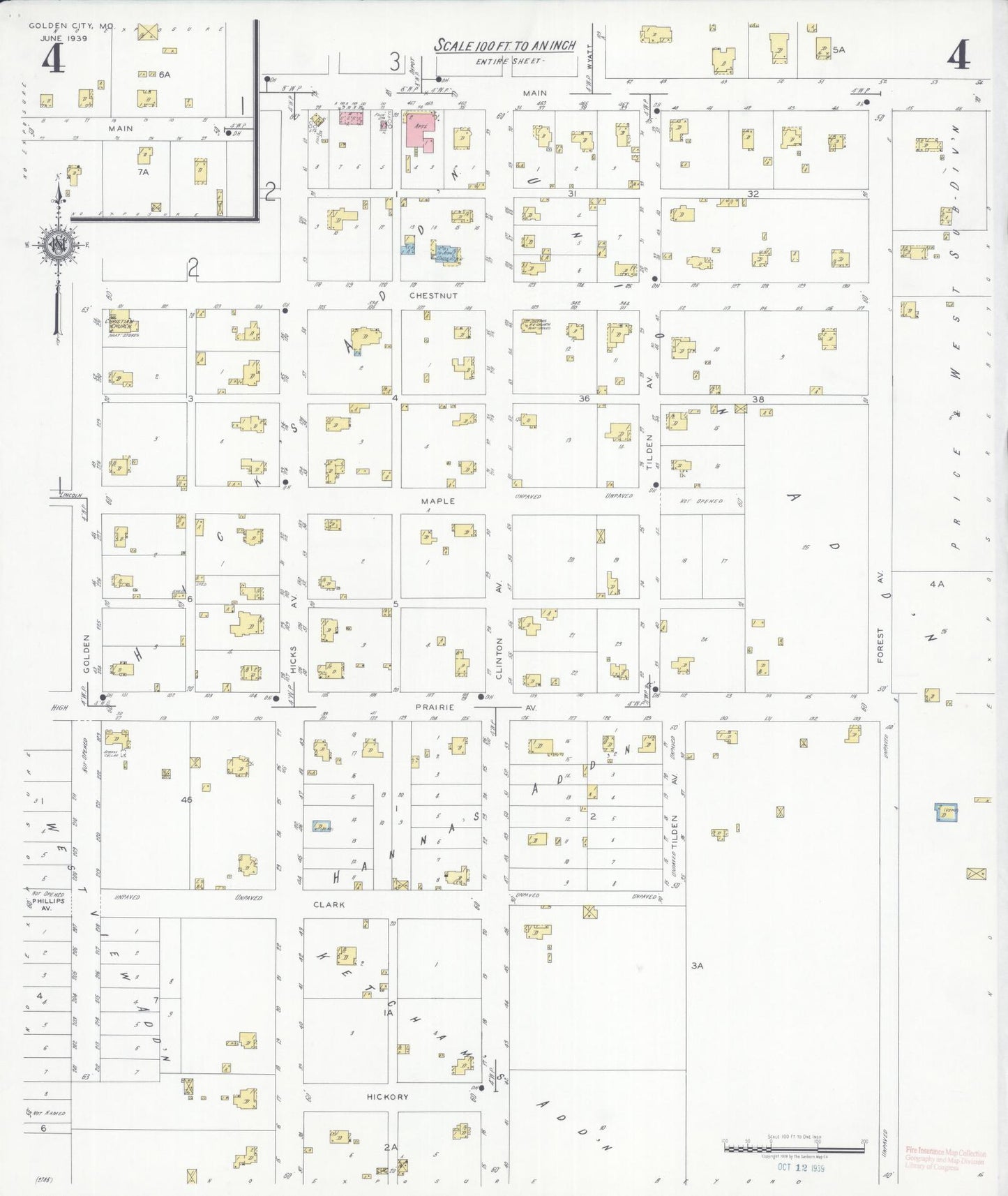 Sanborn Fire Insurance Map from Golden City, Barton County, Missouri (1939), Sheet #0004 - Complete Map Set gallery image, historic Sanborn map, vintage wall art, Missouri Missouri