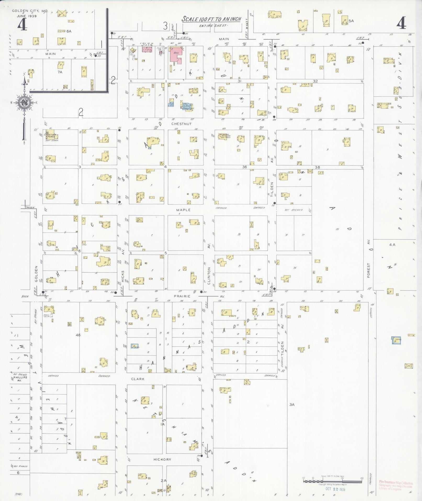 Sanborn Fire Insurance Map from Golden City, Barton County, Missouri (1939), Sheet #0004 - Complete Map Set gallery image, historic Sanborn map, vintage wall art, Missouri Missouri