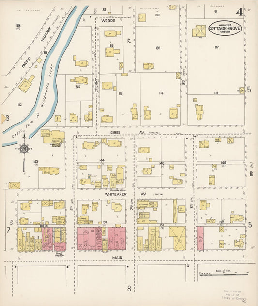 Sanborn Fire Insurance Map from Cottage Grove, Lane County, Oregon (1912), Sheet #0004 - Historic Sanborn Fire Insurance Map Print, vintage old map wall art, antique decor, genealogy gift, Oregon Oregon map