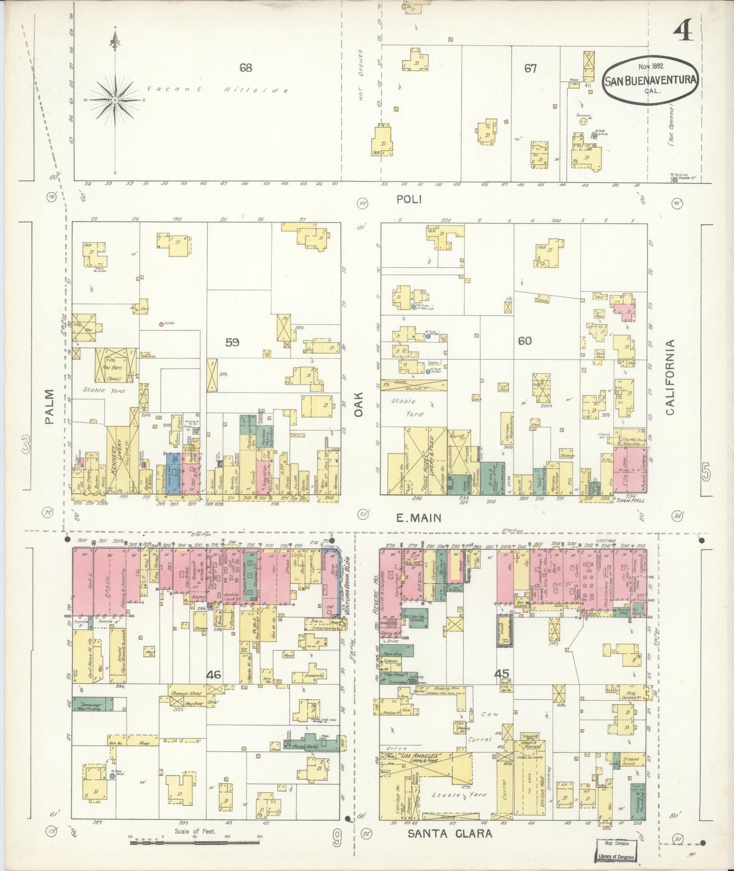 Sanborn Fire Insurance Map from San Buenaventura, Ventura County, California (1892), Sheet #0004 - Complete Map Set gallery image, historic Sanborn map, vintage wall art, California California