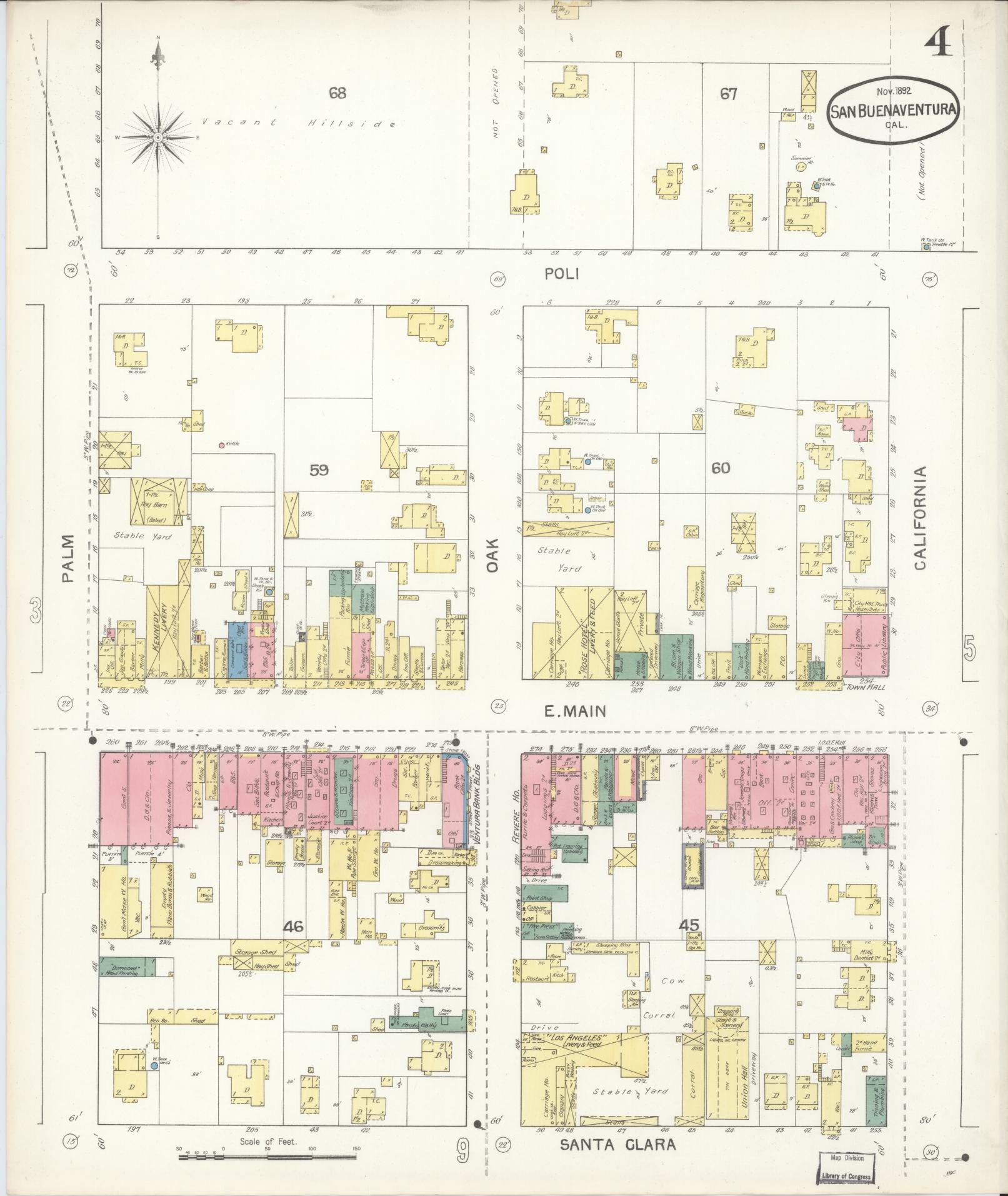 Sanborn Fire Insurance Map from San Buenaventura, Ventura County, California (1892), Sheet #0004 - Complete Map Set gallery image, historic Sanborn map, vintage wall art, California California