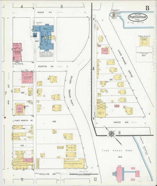 Sanborn Fire Insurance Map from Port Arthur, Jefferson County, Texas (1918), Sheet #0008 - Historic Sanborn Fire Insurance Map Print, vintage old map wall art, antique decor, genealogy gift, Texas Texas map