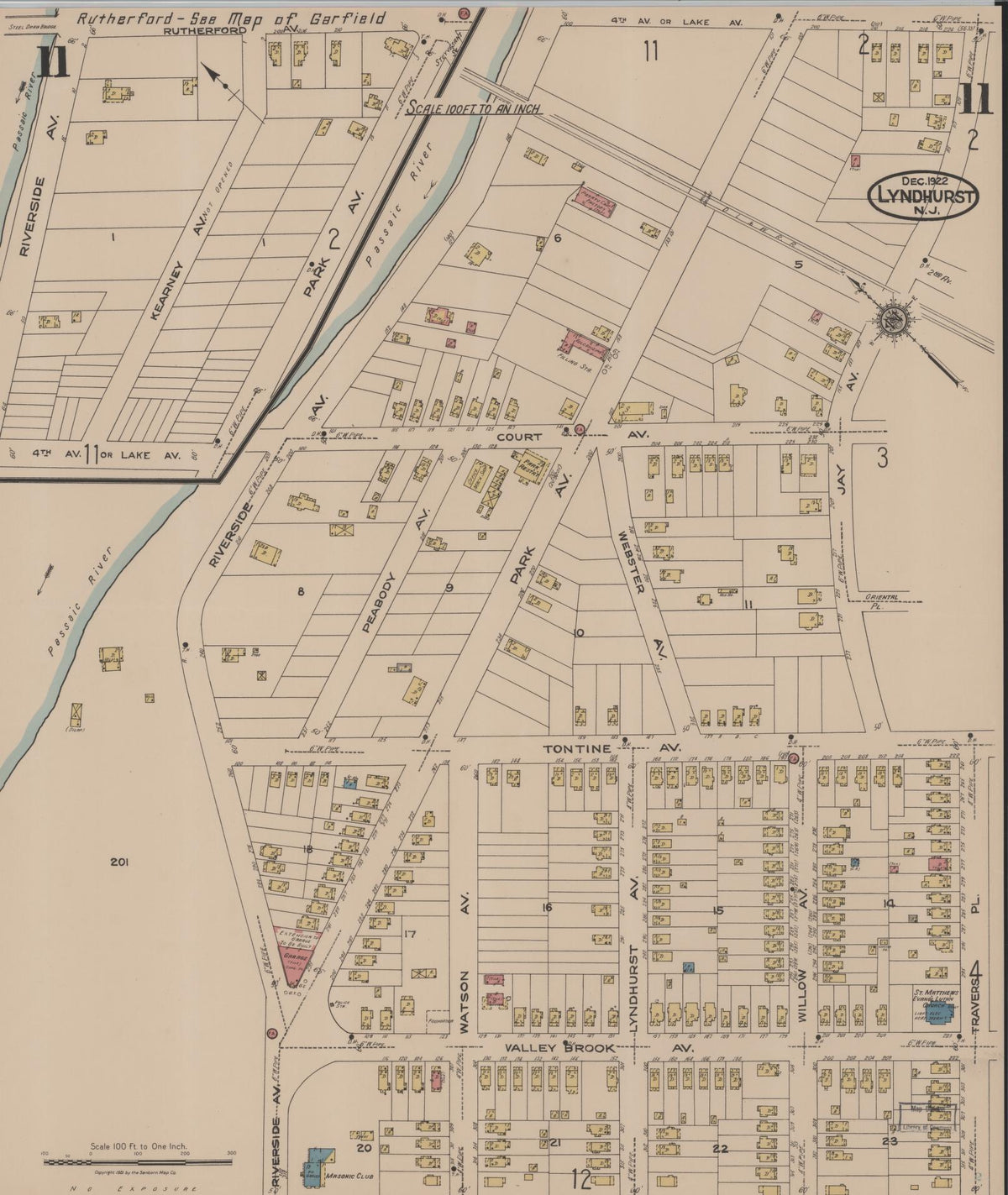 Sanborn Fire Insurance Map from Lyndhurst, Bergen County, New Jersey (1922), Sheet #0011 - Complete Map Set gallery image, historic Sanborn map, vintage wall art, New Jersey New Jersey