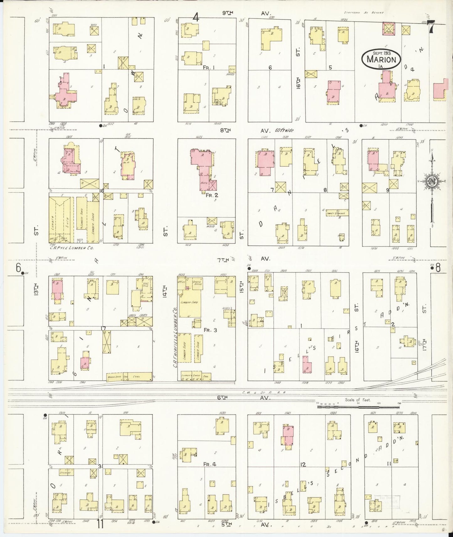Sanborn Fire Insurance Map from Marion, Linn County, Iowa (1913), Sheet #0007 - Historic Sanborn Fire Insurance Map Print