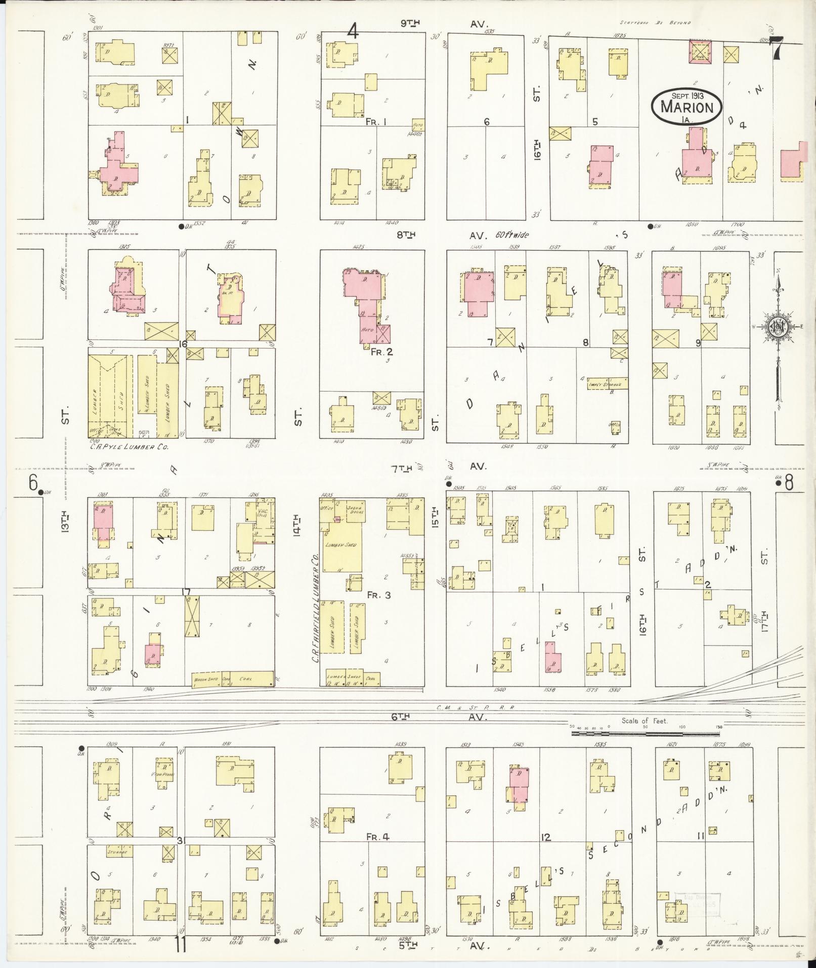 Sanborn Fire Insurance Map from Marion, Linn County, Iowa (1913), Sheet #0007 - Historic Sanborn Fire Insurance Map Print