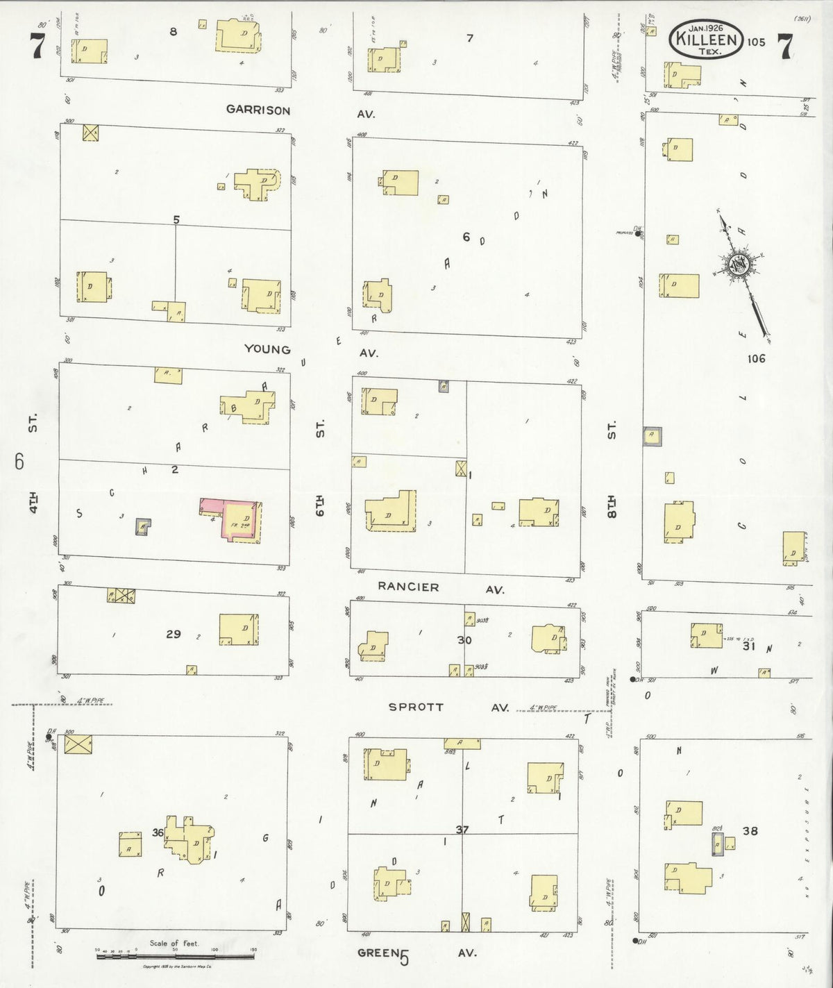 Sanborn Fire Insurance Map from Killeen, Bell County, Texas (1926), Sheet #0007 - Historic Sanborn Fire Insurance Map Print, vintage old map wall art, antique decor, genealogy gift, Texas Texas map
