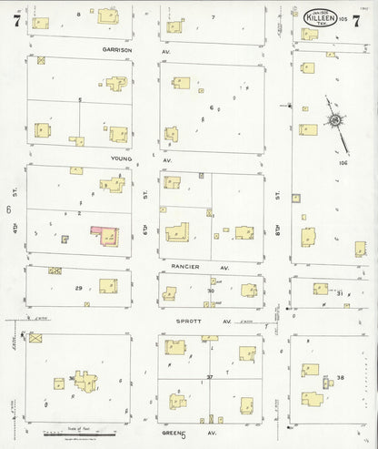 Sanborn Fire Insurance Map from Killeen, Bell County, Texas (1926), Sheet #0007 - Historic Sanborn Fire Insurance Map Print, vintage old map wall art, antique decor, genealogy gift, Texas Texas map