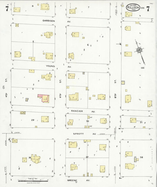 Sanborn Fire Insurance Map from Killeen, Bell County, Texas (1926), Sheet #0007 - Historic Sanborn Fire Insurance Map Print, vintage old map wall art, antique decor, genealogy gift, Texas Texas map