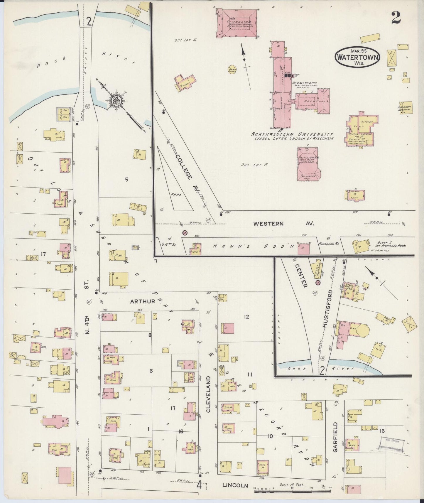 Sanborn Fire Insurance Map from Watertown, Jefferson County, Wisconsin (1915), Sheet #0003 - Complete Map Set gallery image, historic Sanborn map, vintage wall art, Wisconsin Wisconsin