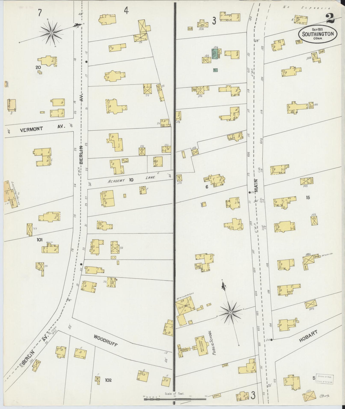 Sanborn Fire Insurance Map from Southington, Hartford County, Connecticut (1901), Sheet #0002 - Historic Sanborn Fire Insurance Map Print, vintage old map wall art, antique decor, genealogy gift, Connecticut Connecticut map