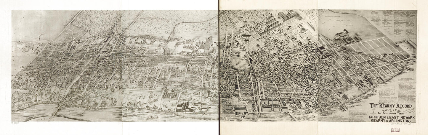 Bird's-eye view of the West Hudson towns--Harrison & East Newark, Kearny & Arlington, N.J. (1907) – Historic Bird’s-Eye View Panorama Print