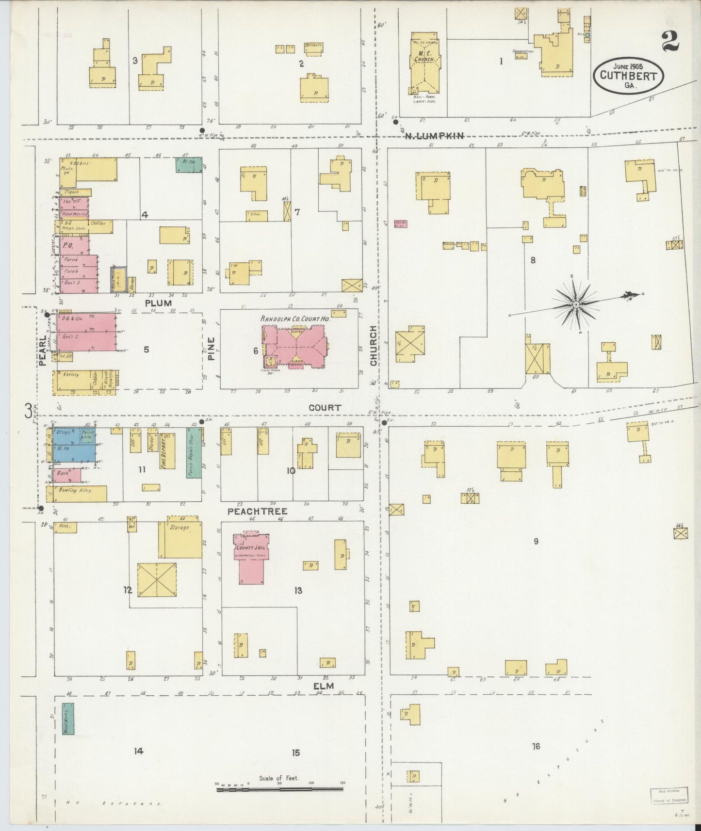 Sanborn Fire Insurance Map from Cuthbert, Randolph County, Georgia (1905), Sheet #0002 - Complete Map Set gallery image, historic Sanborn map, vintage wall art, Georgia Georgia