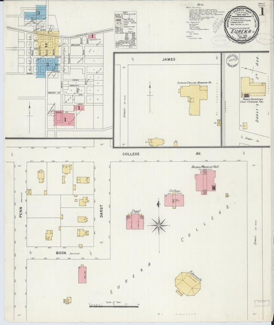 Sanborn Fire Insurance Map from Eureka, Woodford County, Illinois (1898), Sheet #0001 - Complete Map Set gallery image, historic Sanborn map, vintage wall art, Illinois Illinois