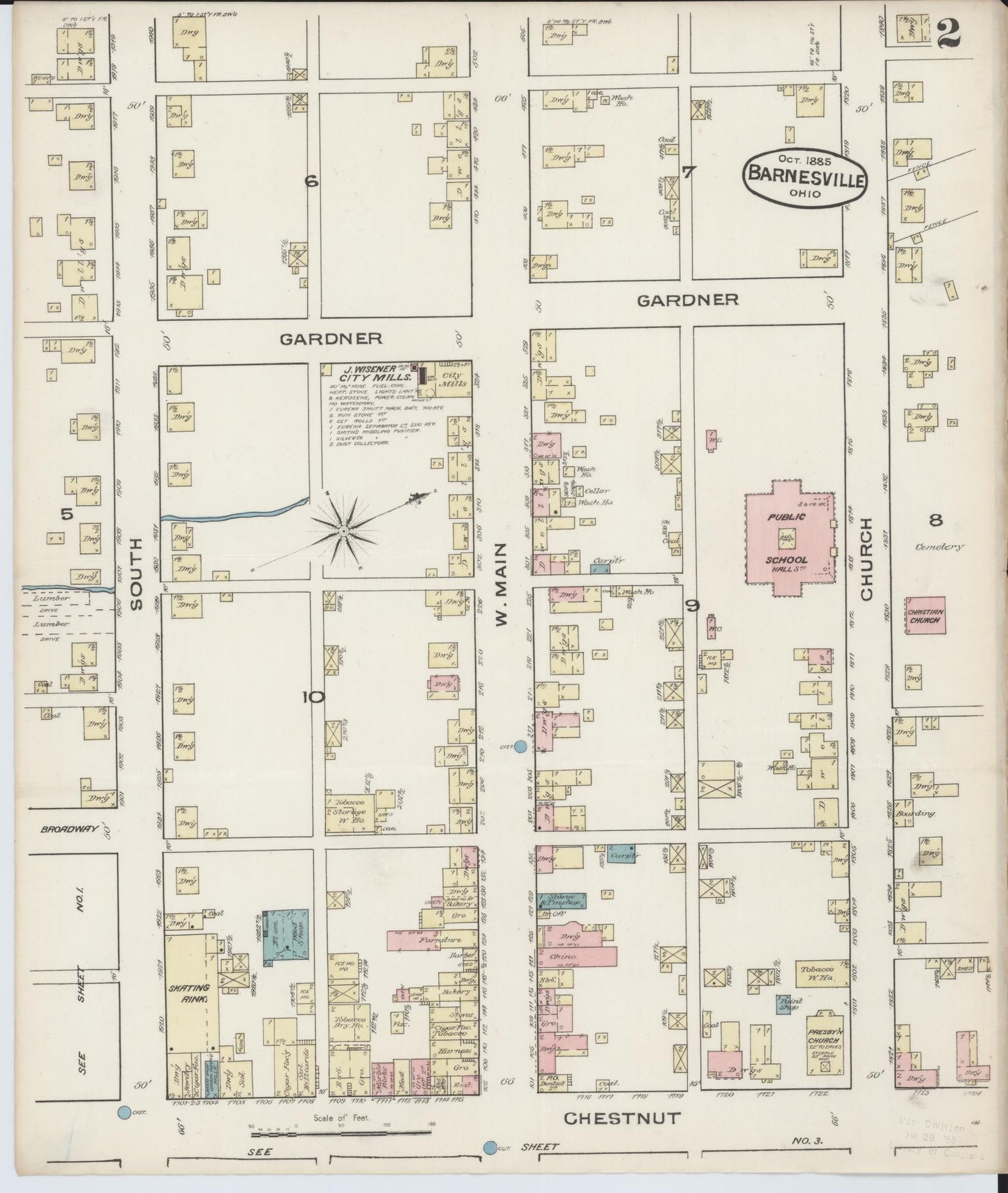 Sanborn Fire Insurance Map from Barnesville, Belmont County, Ohio (1885), Sheet #0002 - Historic Sanborn Fire Insurance Map Print, vintage old map wall art, antique decor, genealogy gift, Ohio Ohio map