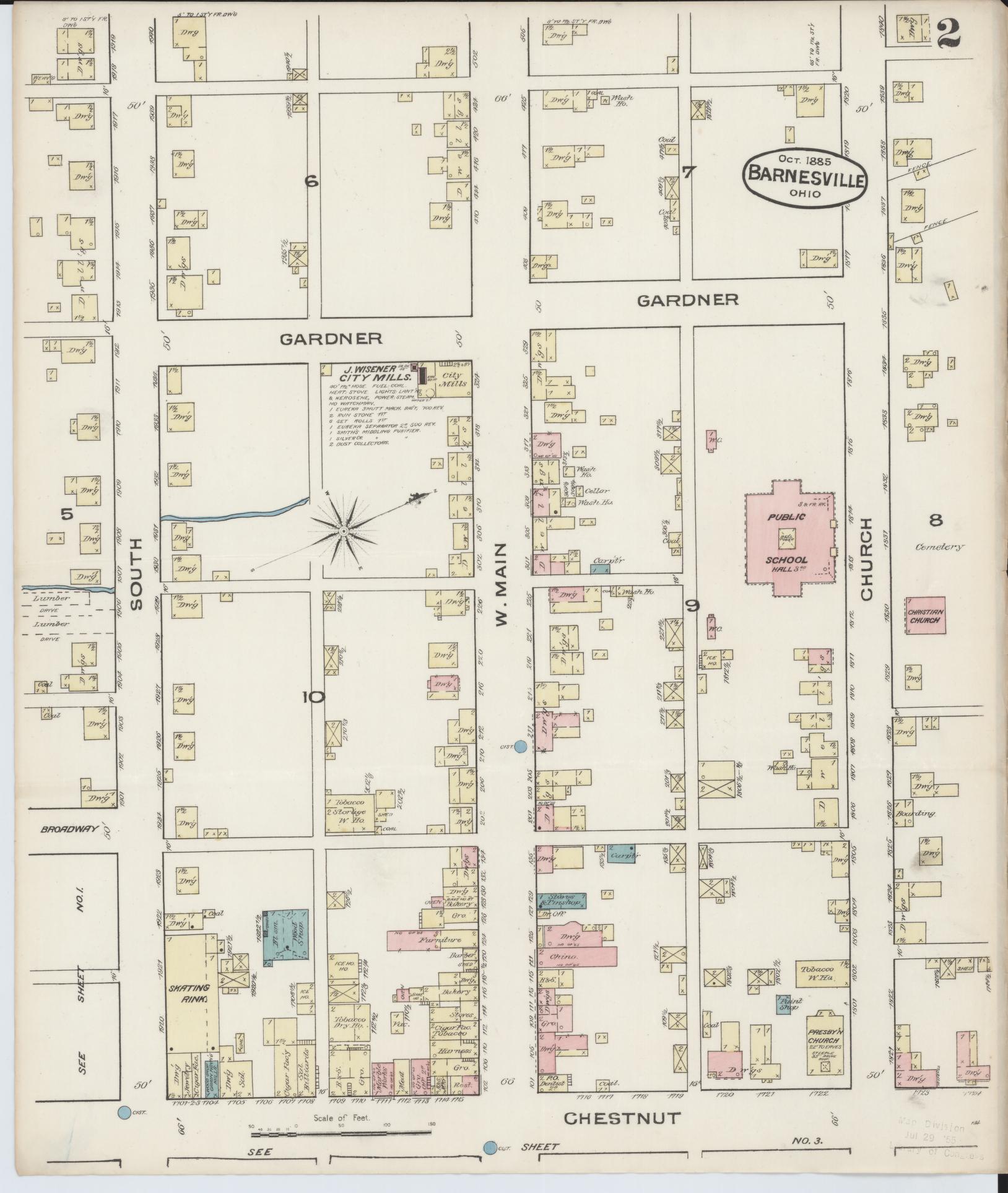 Sanborn Fire Insurance Map from Barnesville, Belmont County, Ohio (1885), Sheet #0002 - Historic Sanborn Fire Insurance Map Print, vintage old map wall art, antique decor, genealogy gift, Ohio Ohio map