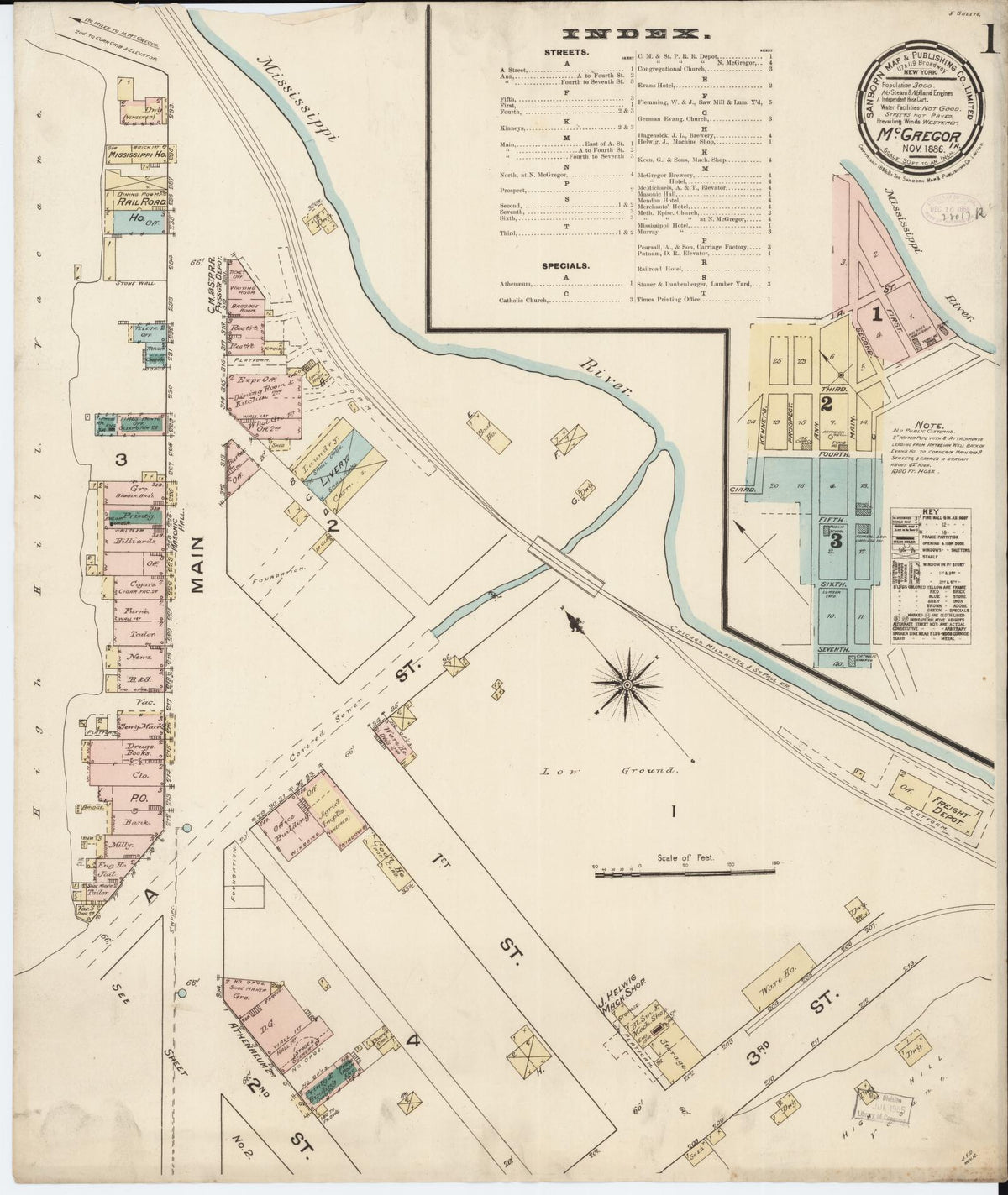 Sanborn Fire Insurance Map from McGregor, Clayton County, Iowa (1886), Sheet #0001 - Historic Sanborn Fire Insurance Map Print, vintage old map wall art