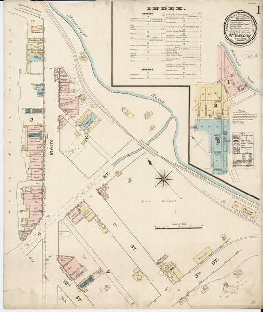 Sanborn Fire Insurance Map from McGregor, Clayton County, Iowa (1886), Sheet #0001 - Historic Sanborn Fire Insurance Map Print, vintage old map wall art