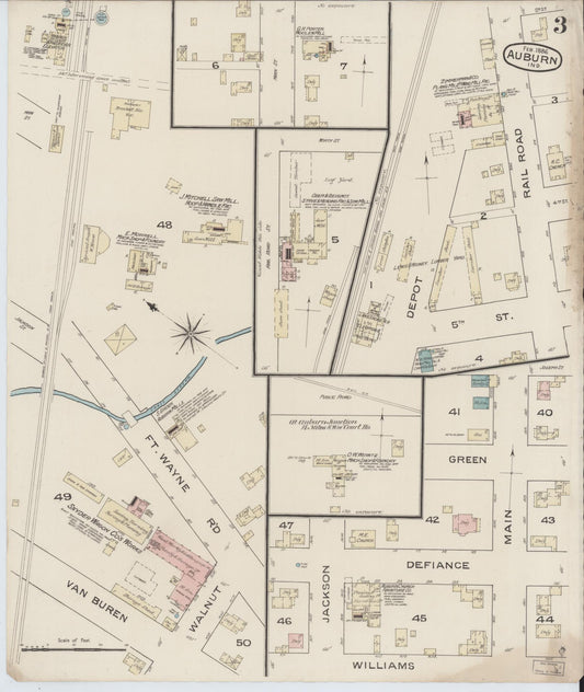 Sanborn Fire Insurance Map from Auburn, De Kalb County, Indiana (1886), Sheet #0003 - Historic Sanborn Fire Insurance Map Print, vintage old map wall art, antique decor, genealogy gift, Indiana Indiana map