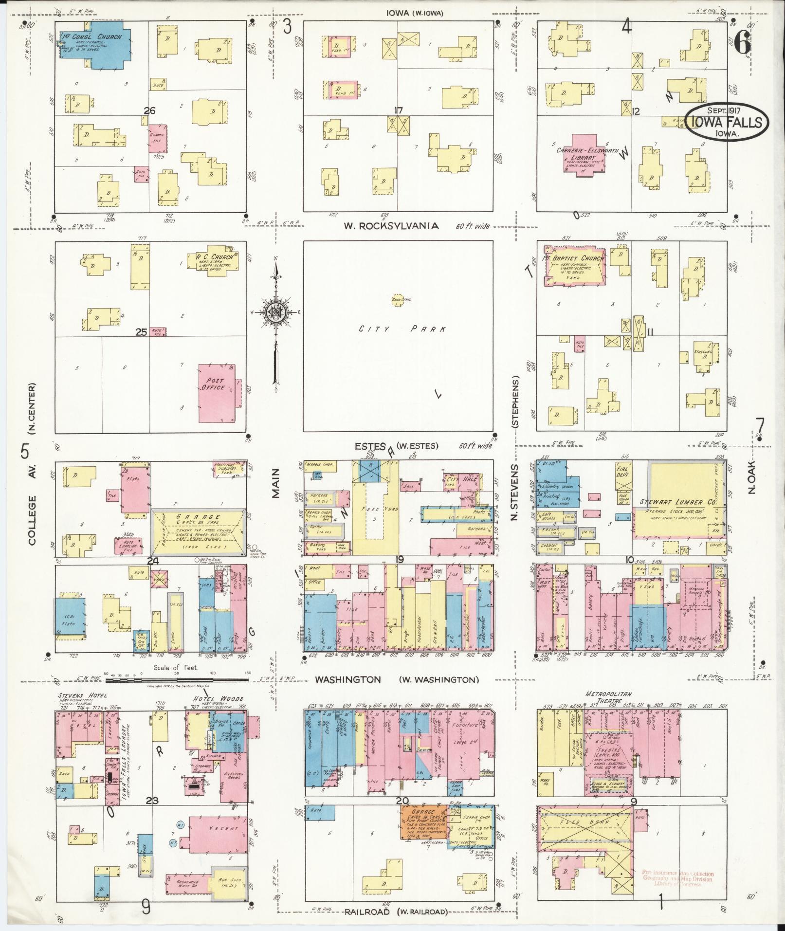 Sanborn Fire Insurance Map from Iowa Falls, Hardin County, Iowa (1917), Sheet #0006 - Historic Sanborn Fire Insurance Map Print