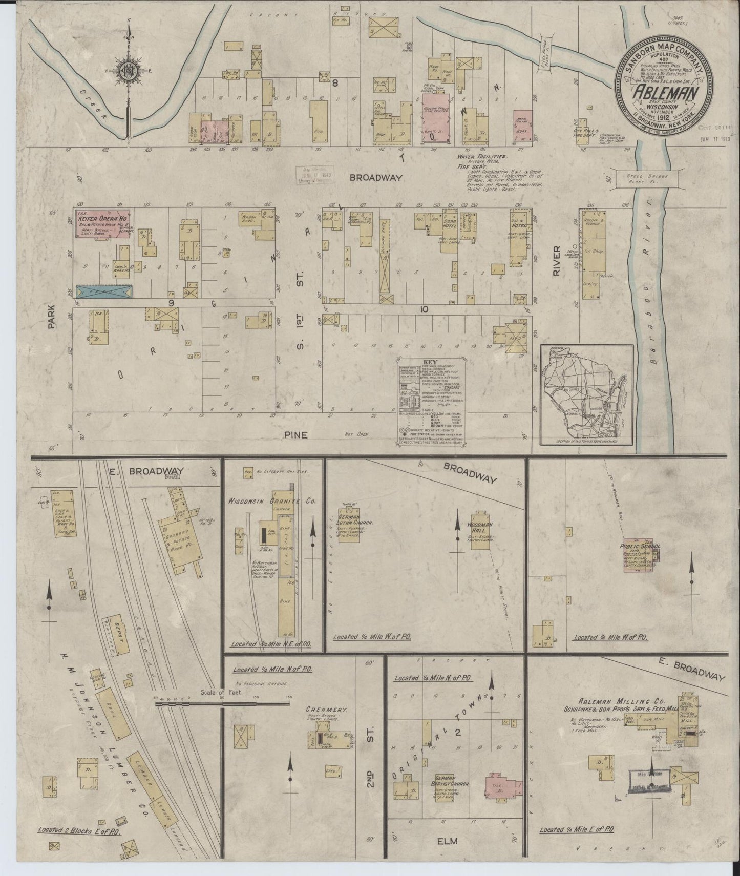 Sanborn Fire Insurance Map from Ableman, Sauk County, Wisconsin (1912), Sheet #0001 - Historic Sanborn Fire Insurance Map Print, vintage old map wall art, antique decor, genealogy gift, Wisconsin Wisconsin map