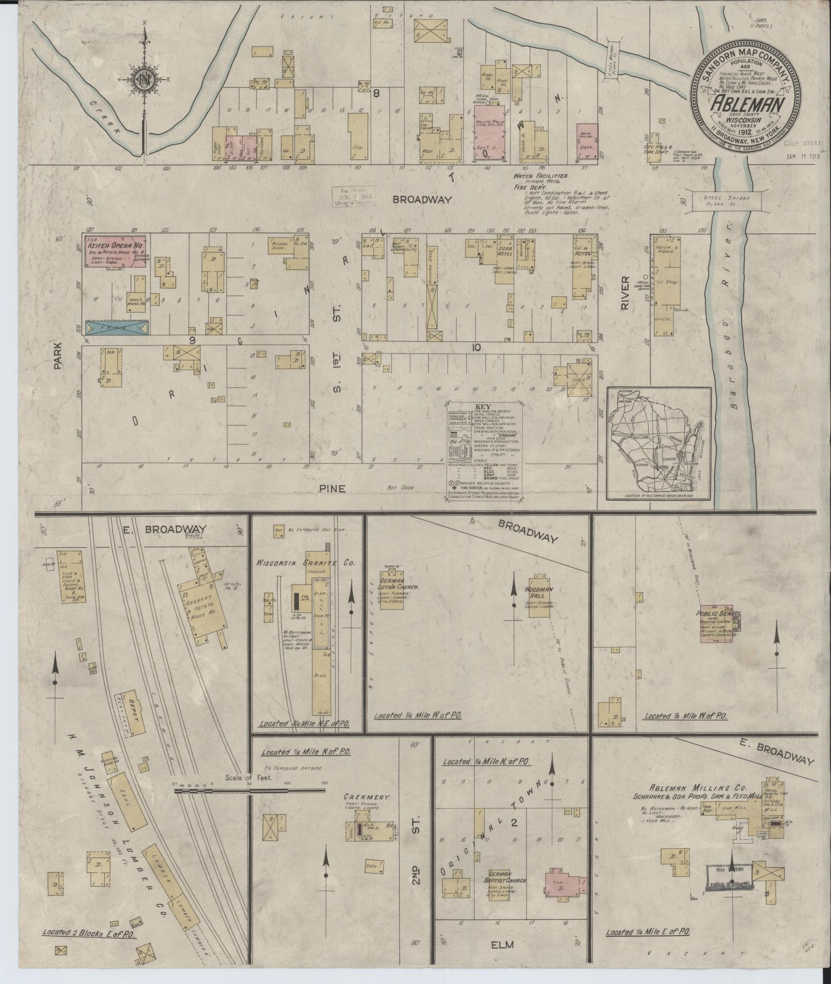 Sanborn Fire Insurance Map from Ableman, Sauk County, Wisconsin (1912), Sheet #0001 - Historic Sanborn Fire Insurance Map Print, vintage old map wall art, antique decor, genealogy gift, Wisconsin Wisconsin map