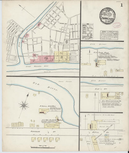 Sanborn Fire Insurance Map from Charleston, Kanawha County, West Virginia (1884), Sheet #0001 - Complete Map Set gallery image, historic Sanborn map, vintage wall art, West Virginia West Virginia