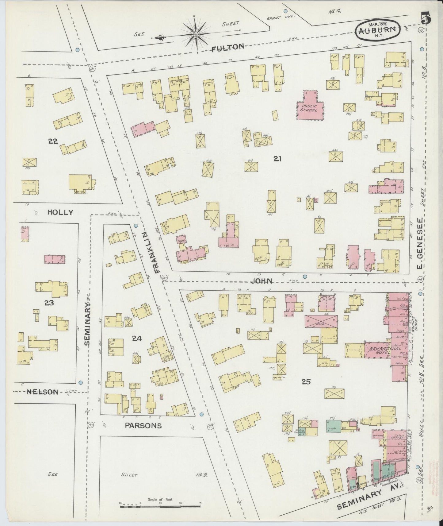 Sanborn Fire Insurance Map from Auburn, Cayuga County, New York (1892), Sheet #0005 - Complete Map Set gallery image, historic Sanborn map, vintage wall art, New York New York