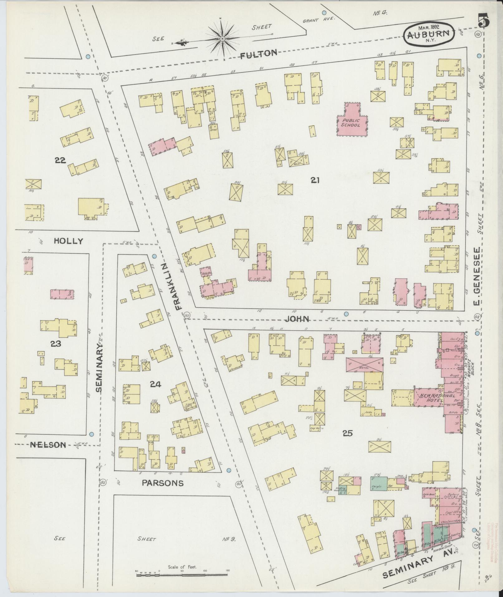 Sanborn Fire Insurance Map from Auburn, Cayuga County, New York (1892), Sheet #0005 - Complete Map Set gallery image, historic Sanborn map, vintage wall art, New York New York