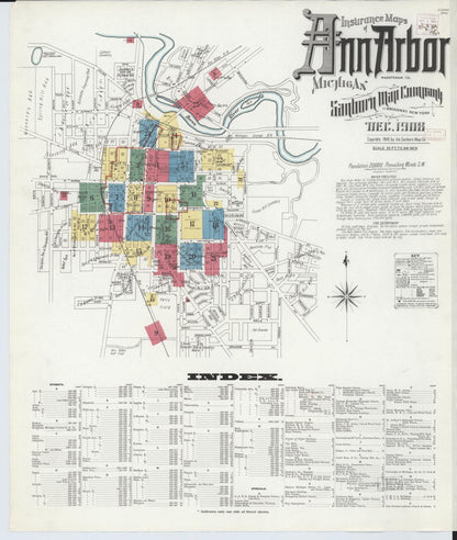Sanborn Fire Insurance Map from Ann Arbor, Washtenaw County, Michigan (1908), Sheet #0001 - Complete Map Set gallery image, historic Sanborn map, vintage wall art, Michigan Michigan