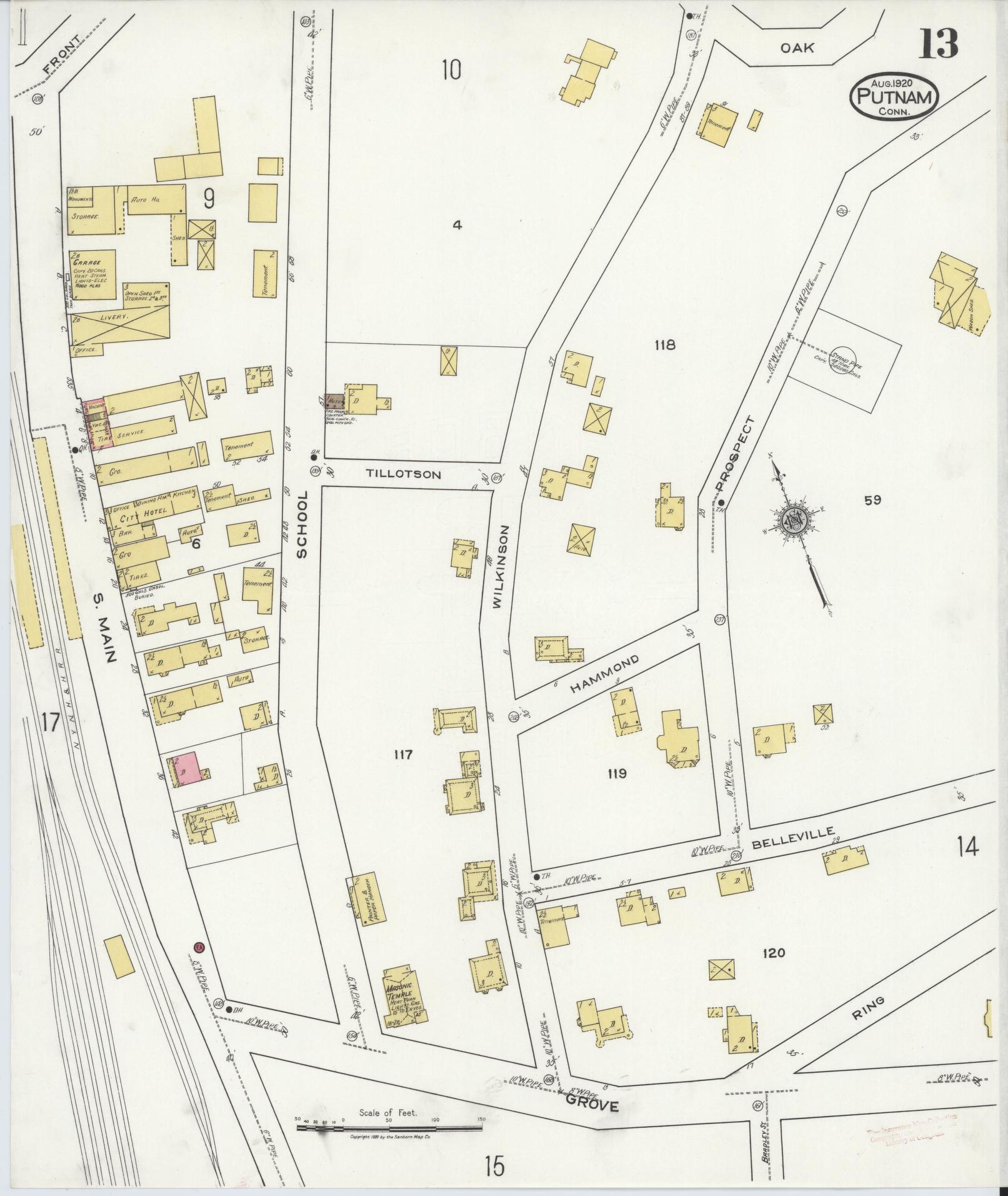 Sanborn Fire Insurance Map from Putnam, Windham County, Connecticut (1920), Sheet #0013 - Complete Map Set gallery image, historic Sanborn map, vintage wall art, Connecticut Connecticut