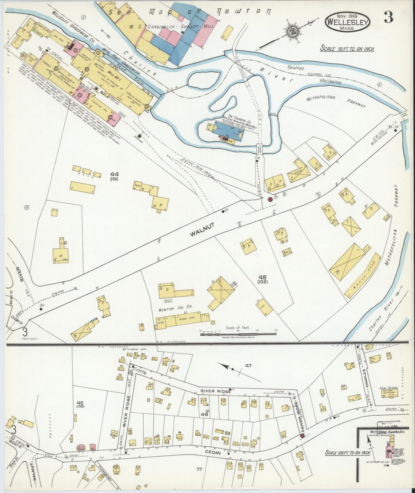 Sanborn Fire Insurance Map from Wellesley, Norfolk County, Massachusetts (1919), Sheet #0003 - Historic Sanborn Fire Insurance Map Print, vintage old map wall art, antique decor, genealogy gift, Massachusetts Massachusetts map