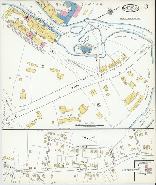 Sanborn Fire Insurance Map from Wellesley, Norfolk County, Massachusetts (1919), Sheet #0003 - Historic Sanborn Fire Insurance Map Print, vintage old map wall art, antique decor, genealogy gift, Massachusetts Massachusetts map