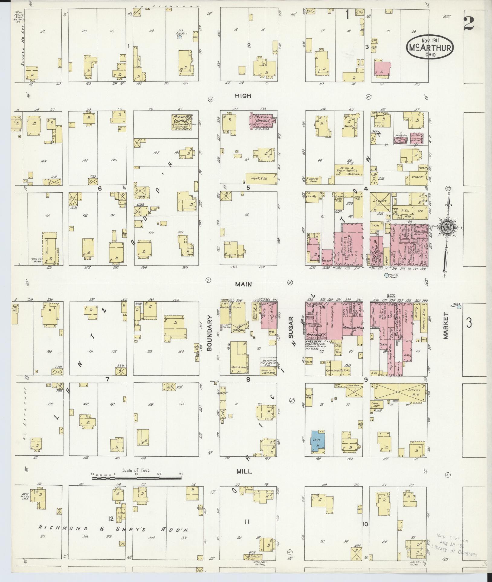 Sanborn Fire Insurance Map from McArthur, Vinton County, Ohio (1911), Sheet #0002 - Historic Sanborn Fire Insurance Map Print, vintage old map wall art, antique decor, genealogy gift, Ohio Ohio map