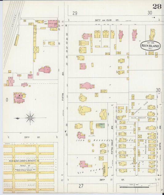 Sanborn Fire Insurance Map from Rock Island, Rock Island County, Illinois (1898), Sheet #0028 - Historic Sanborn Fire Insurance Map Print, vintage old map wall art, antique decor, genealogy gift, Illinois Illinois map
