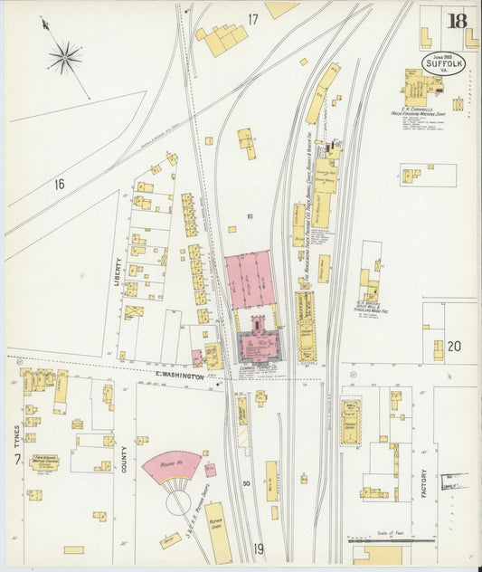 Sanborn Fire Insurance Map from Suffolk, Independent Cities, Virginia (1903), Sheet #0018 - Historic Sanborn Fire Insurance Map Print, vintage old map wall art, antique decor, genealogy gift, Virginia Virginia map