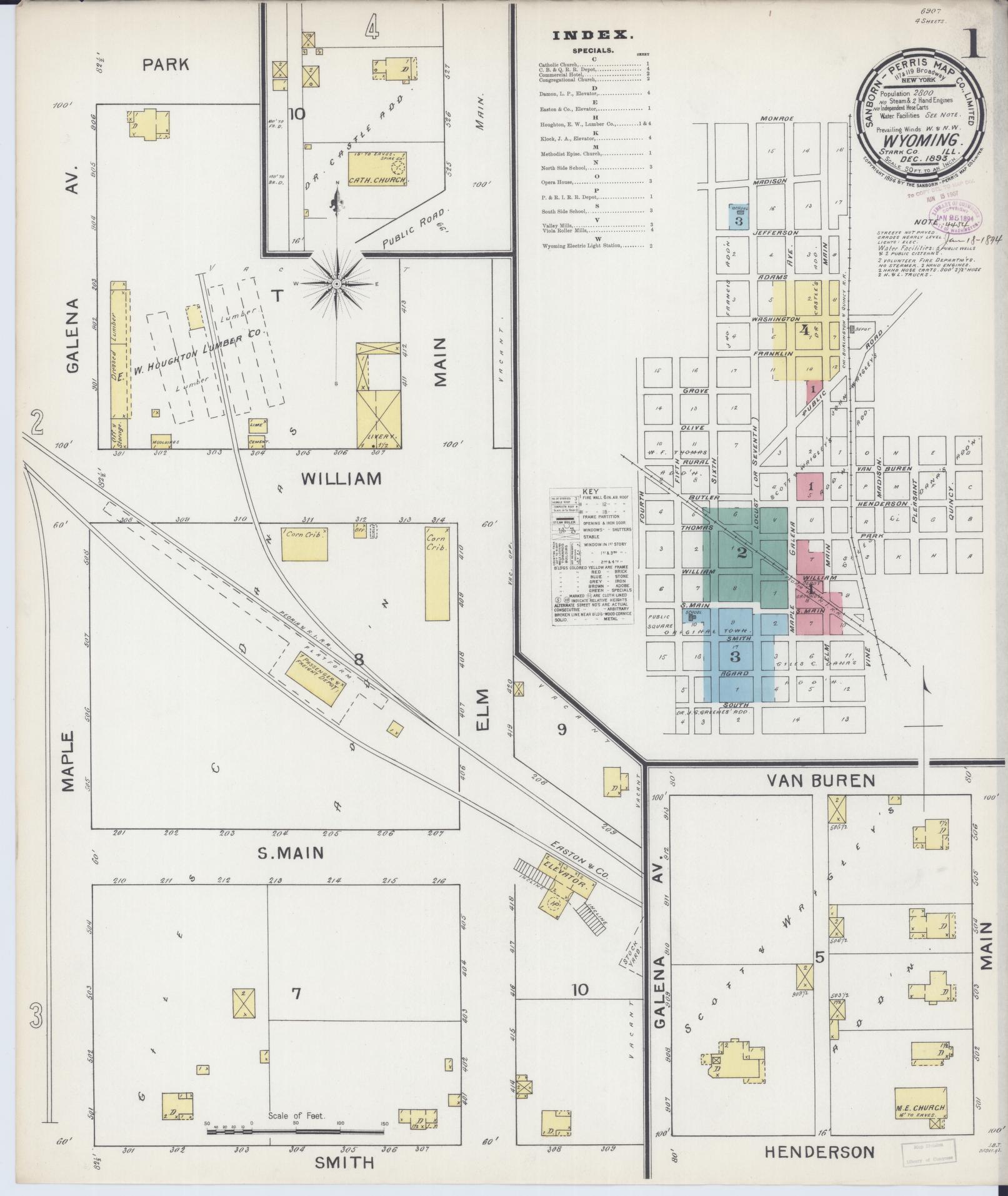 Sanborn Fire Insurance Map from Wyoming, Stark County, Illinois (1893), Sheet #0001 - Complete Map Set gallery image, historic Sanborn map, vintage wall art, Illinois Illinois