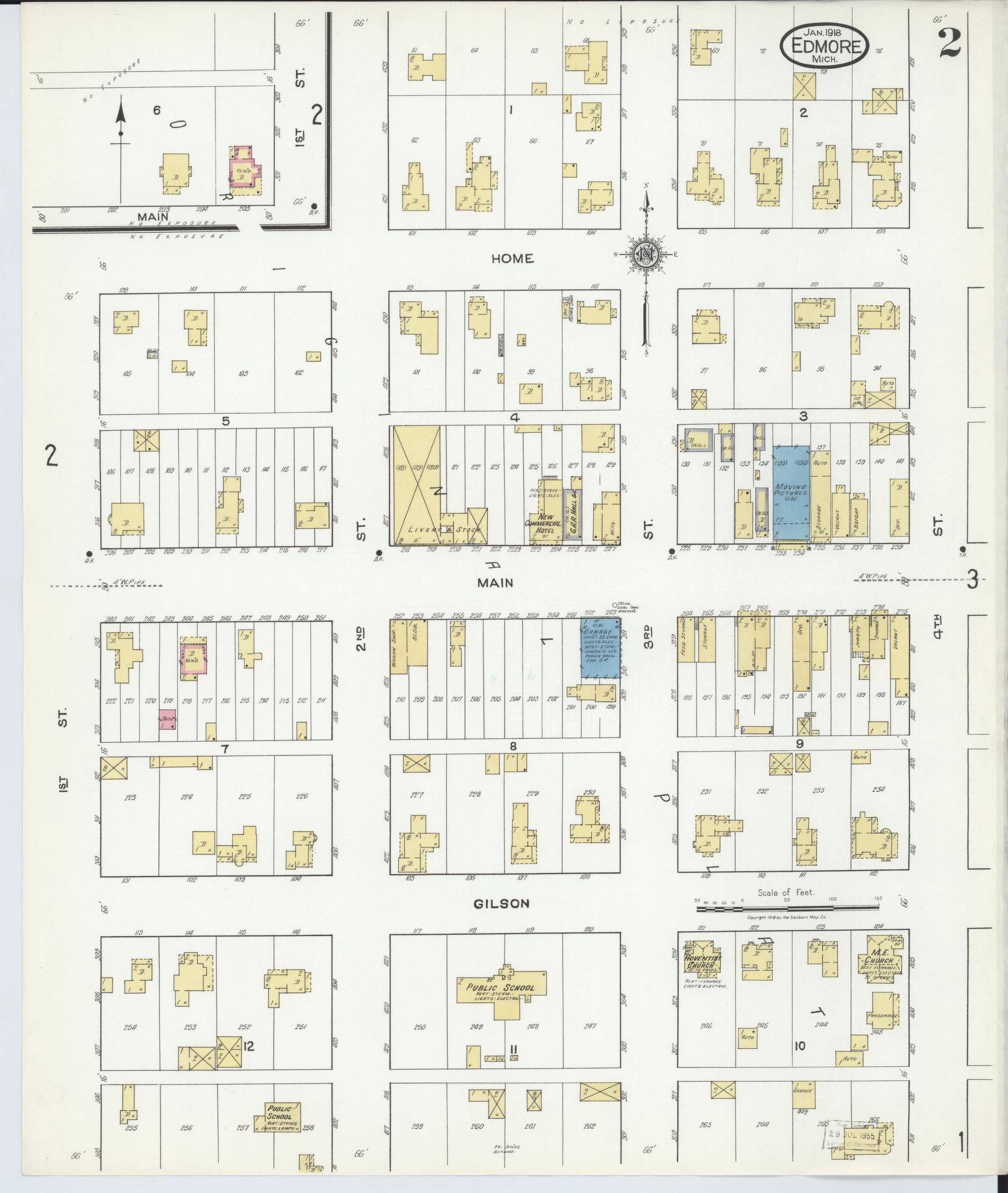 Sanborn Fire Insurance Map from Edmore, Montcalm County, Michigan (1918), Sheet #0002 - Historic Sanborn Fire Insurance Map Print, vintage old map wall art, antique decor, genealogy gift, Michigan Michigan map