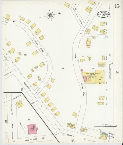 Sanborn Fire Insurance Map from Arlington, Middlesex County, Massachusetts (1908), Sheet #0015 - Historic Sanborn Fire Insurance Map Print, vintage old map wall art, antique decor, genealogy gift, Massachusetts Massachusetts map