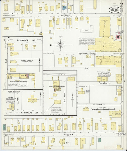 Sanborn Fire Insurance Map from Biloxi, Harrison County, Mississippi (1909), Sheet #0002 - Historic Sanborn Fire Insurance Map Print, vintage old map wall art, antique decor, genealogy gift, Mississippi Mississippi map