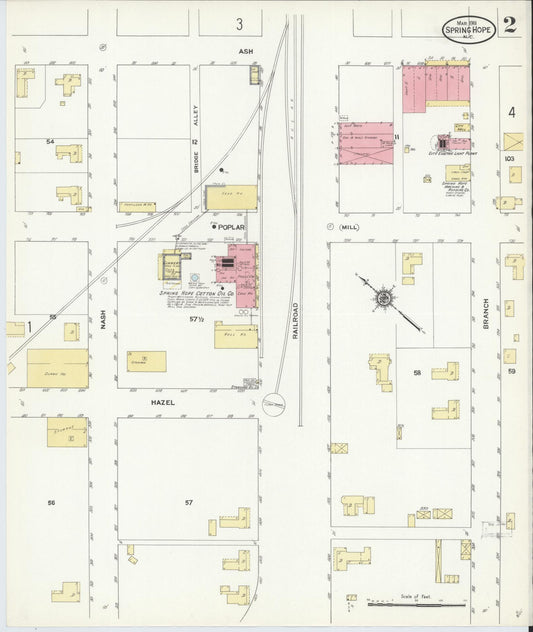Sanborn Fire Insurance Map from Spring Hope, Nash County, North Carolina (1911), Sheet #0002 - Historic Sanborn Fire Insurance Map Print, vintage old map wall art, antique decor, genealogy gift, North Carolina North Carolina map