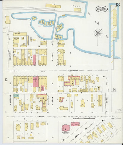 Sanborn Fire Insurance Map from Escanaba, Delta County, Michigan (1906), Sheet #0013 - Complete Map Set gallery image, historic Sanborn map, vintage wall art, Michigan Michigan