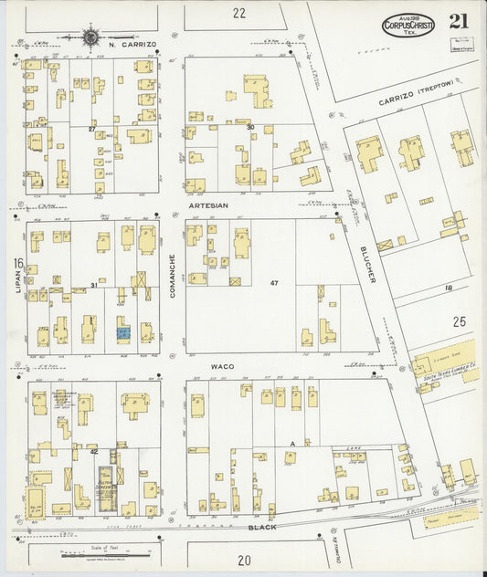 Sanborn Fire Insurance Map from Corpus Christi, Nueces County, Texas (1919), Sheet #0021 - Historic Sanborn Fire Insurance Map Print, vintage old map wall art, antique decor, genealogy gift, Texas Texas map