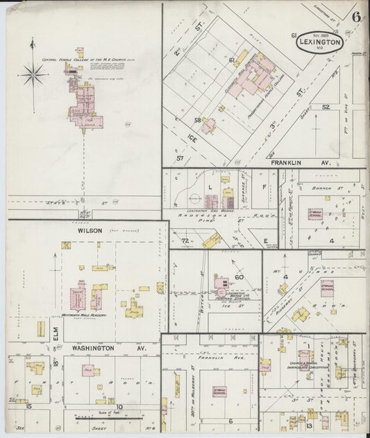 Sanborn Fire Insurance Map from Lexington, Lafayette County, Missouri (1889), Sheet #0006 - Historic Sanborn Fire Insurance Map Print, vintage old map wall art, antique decor, genealogy gift, Missouri Missouri map