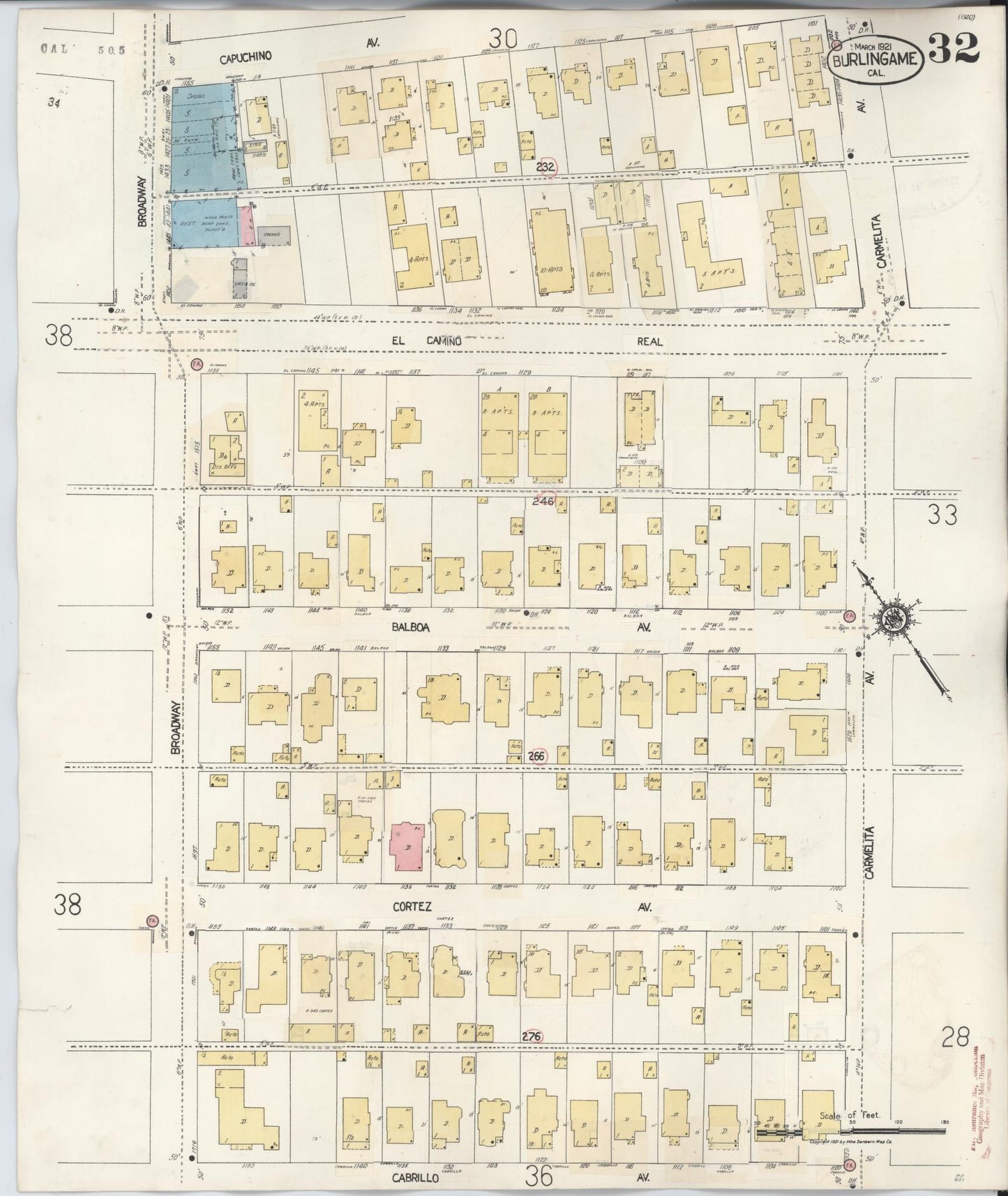 Sanborn Fire Insurance Map from Burlingame, San Mateo County, California (1949), Sheet #0032 - Complete Map Set gallery image, historic Sanborn map, vintage wall art, California California