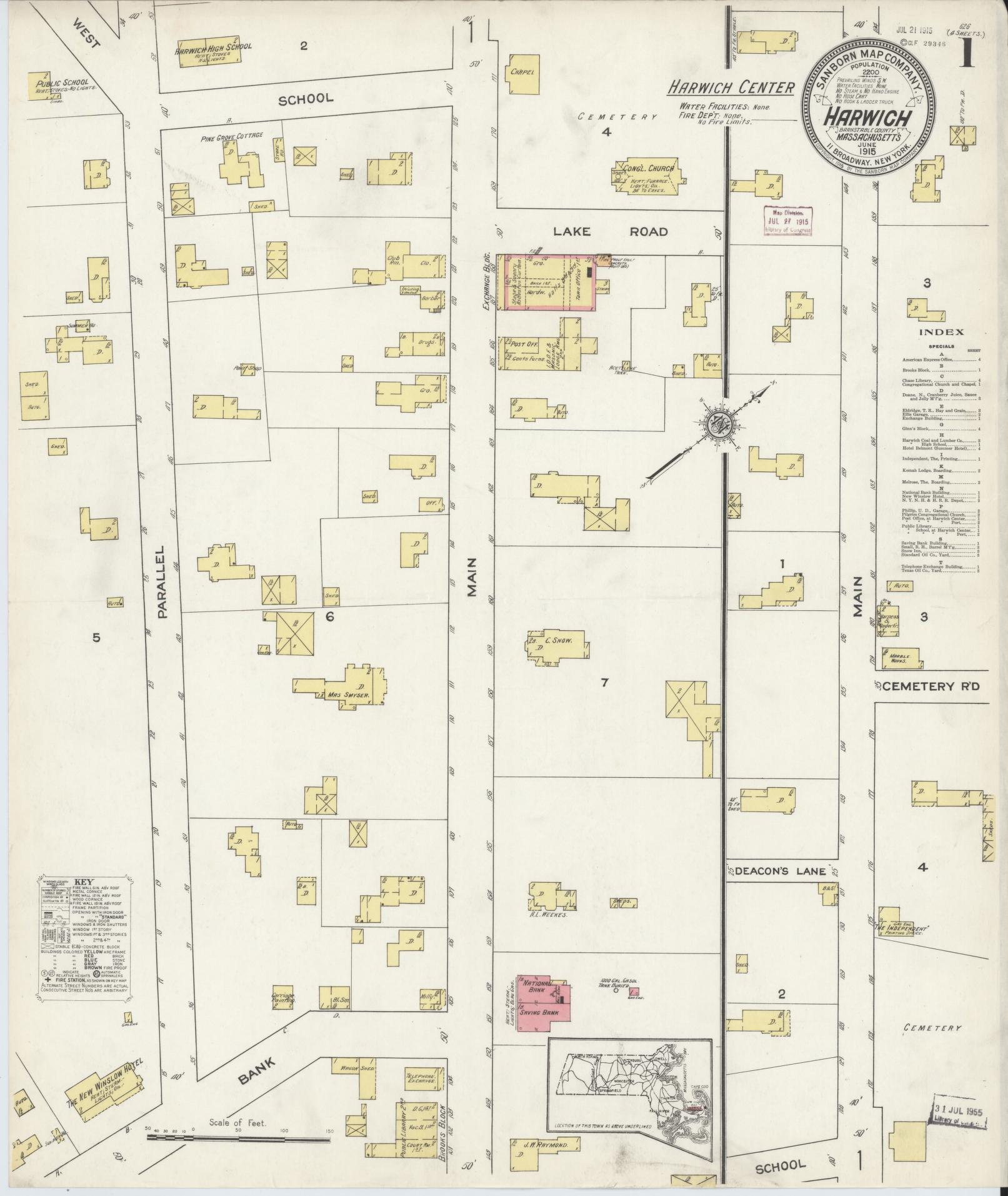 Sanborn Fire Insurance Map from Harwich, Barnstable County, Massachusetts (1915), Sheet #0001 - Complete Map Set gallery image, historic Sanborn map, vintage wall art, Massachusetts Massachusetts