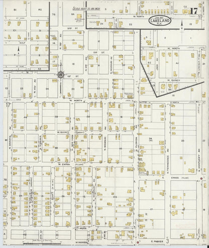 Sanborn Fire Insurance Map from Lakeland, Polk County, Florida (1917), Sheet #0017 - Complete Map Set gallery image, historic Sanborn map, vintage wall art, Florida Florida