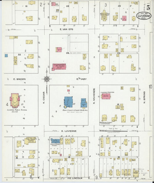 Sanborn Fire Insurance Map from Luverne, Rock County, Minnesota (1921), Sheet #0005 - Historic Sanborn Fire Insurance Map Print, vintage old map wall art, antique decor, genealogy gift, Minnesota Minnesota map