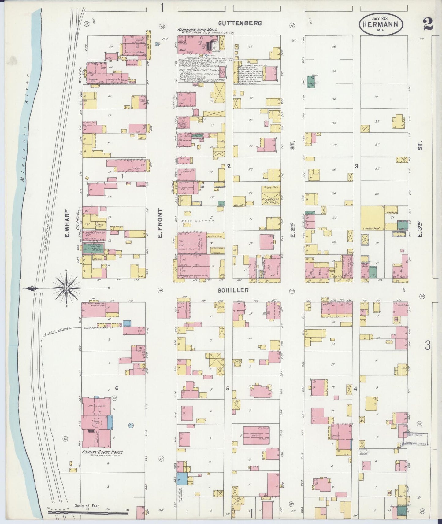 Sanborn Fire Insurance Map from Hermann, Gasconade County, Missouri (1898), Sheet #0002 - Complete Map Set gallery image, historic Sanborn map, vintage wall art, Missouri Missouri