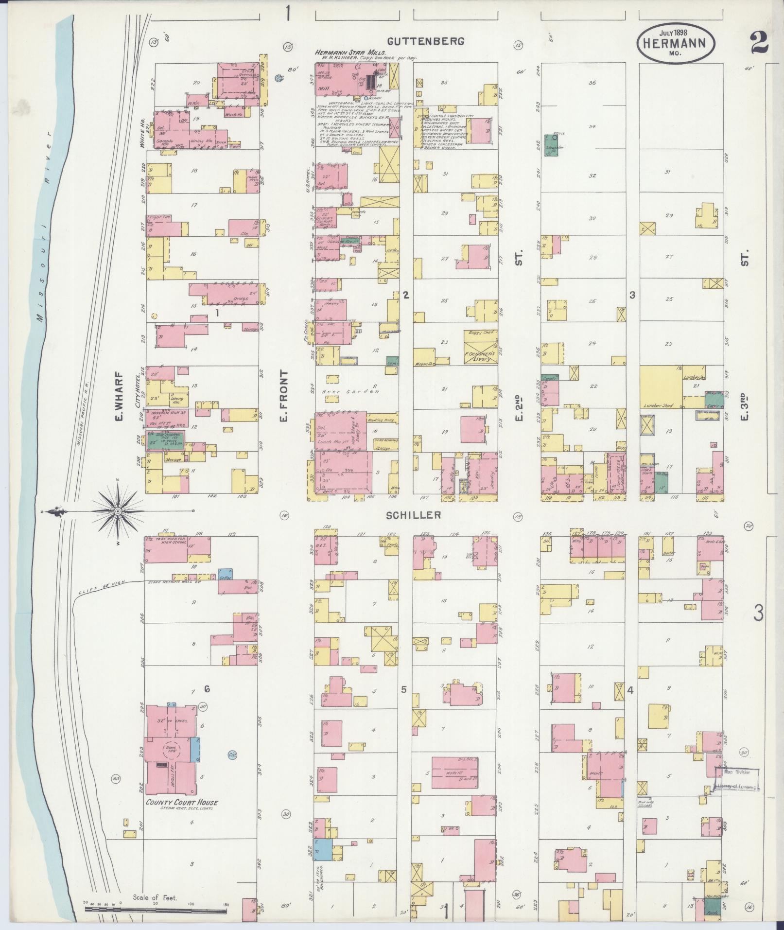 Sanborn Fire Insurance Map from Hermann, Gasconade County, Missouri (1898), Sheet #0002 - Complete Map Set gallery image, historic Sanborn map, vintage wall art, Missouri Missouri