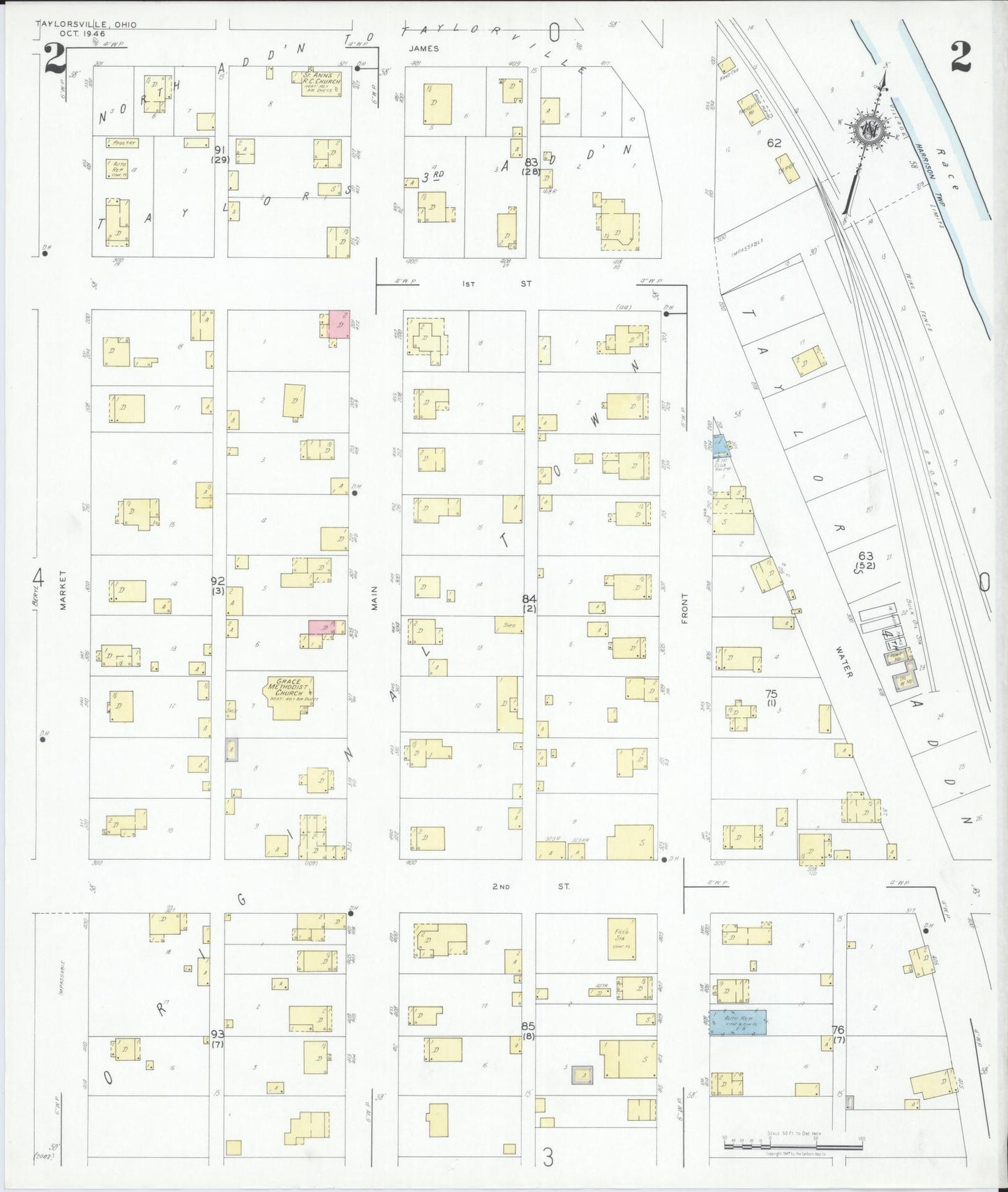 Sanborn Fire Insurance Map from Taylorsville, Muskingum County, Ohio (1946), Sheet #0002 - Complete Map Set gallery image, historic Sanborn map, vintage wall art, Ohio Ohio